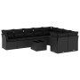 Schwarze 10-tlg. vidaXL Garten-Sofagarnitur aus Poly Rattan mit Kissen und Tisch.