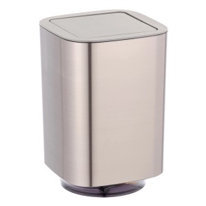 Wenko Kosmetikeimer Auron Silber, 5.5 Liter, Schwingdeckel, Kunststoff, für Bad und WC.