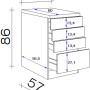 Maßzeichnung Flex-Well Schubkastenschrank Orlando, 50 cm breit, Kaschmir/Sonoma Eiche, Küchenunterschrank.