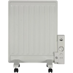Weißer El Fuego Ölradiator 400 W mit Rollen, Thermostat und Überhitzungsschutz.