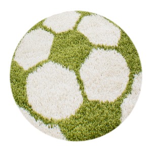 Grüner, runder Ayyildiz Kinderteppich Fun 6001 Ø 120 cm im Fußball Design.