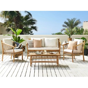 Beliani Lounge Set MAGGIORE Heller Holzfarbton Weiss 67x148x82