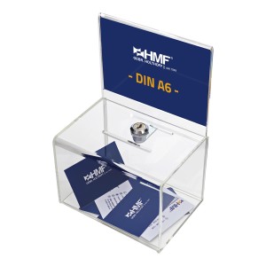 HMF 46912 Acryl Spendenbox Abschließbar 155 x 11 x 11 cm DIN A6 Blatteinschub Transparent