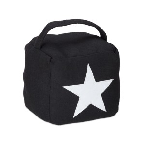 Relaxdays Türstopper Polyester Sand Schwarz Sternmotiv mit Griff Schwer Freistehend 20 cm x 15 cm x 15 cm 1.3 kg