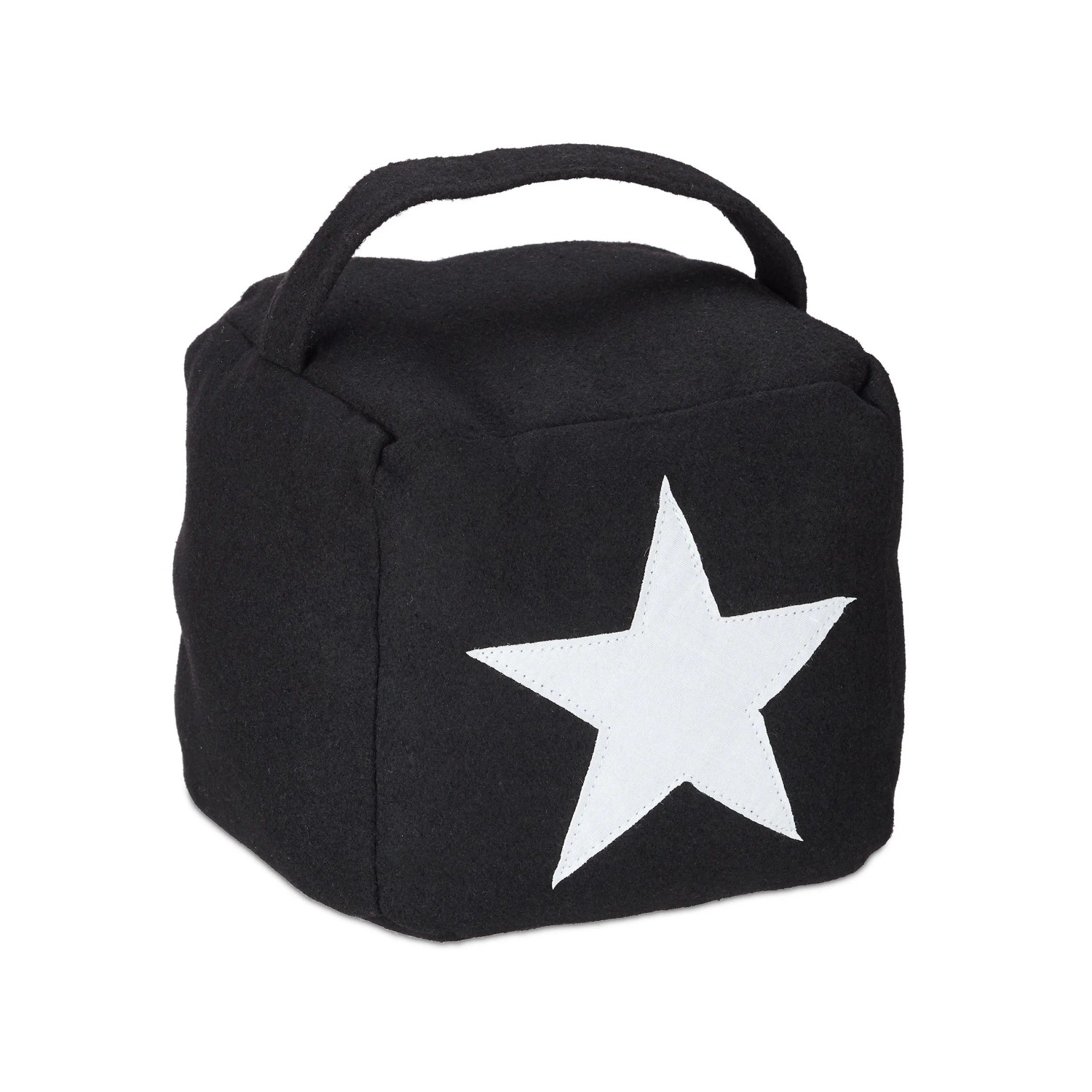 Relaxdays Türstopper Polyester Sand Schwarz Sternmotiv mit Griff Schwer Freistehend 20 cm x 15 cm x 15 cm 1.3 kg
