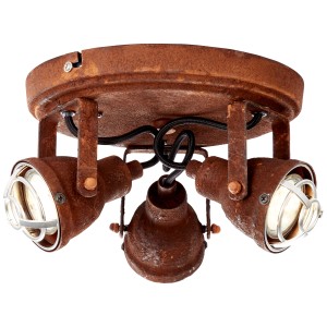 Rostfarbiger 3er Spot Bente im Industrial-Look für Wand- und Deckenmontage.
