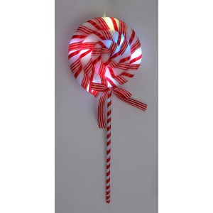 Dekorativer LED-Lutscher mit rot-weißen Streifen und Schleife, festliche Weihnachtsdekoration.