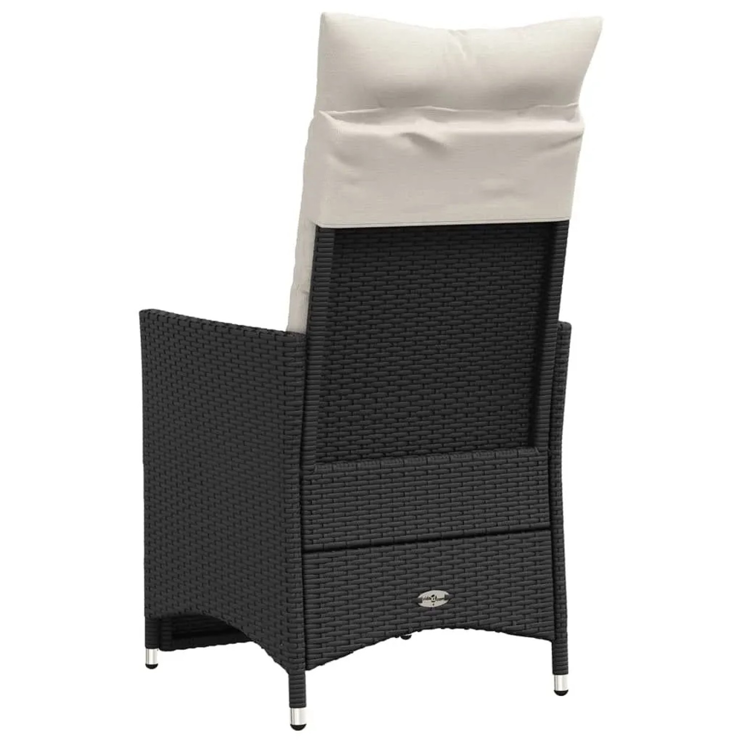 Verstellbarer, schwarzer Gartensessel aus Rattan mit cremefarbenen Kissen von vidaXL.