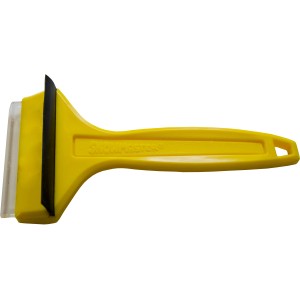 Gelber Sonneck Eiskratzer aus Kunststoff, 22,5 cm, mit Gummilippe für streifenfreie Scheiben.