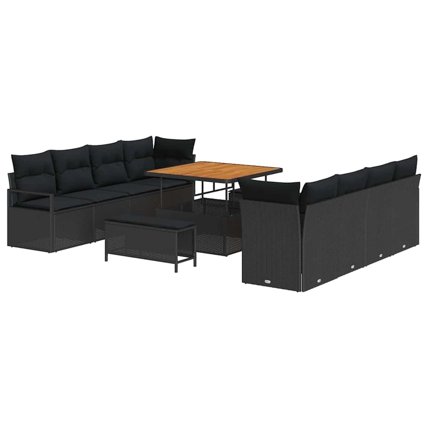 vidaXL 11-Teiliges Garten-Sofa-Set mit Kissen aus Schwarzem Poly Rattan und günstig online kaufen