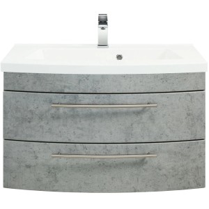 Posseik Waschplatz Luna 82 cm Beton: Einzelwaschtisch mit zwei Schubladen und Aufsatzwaschbecken.