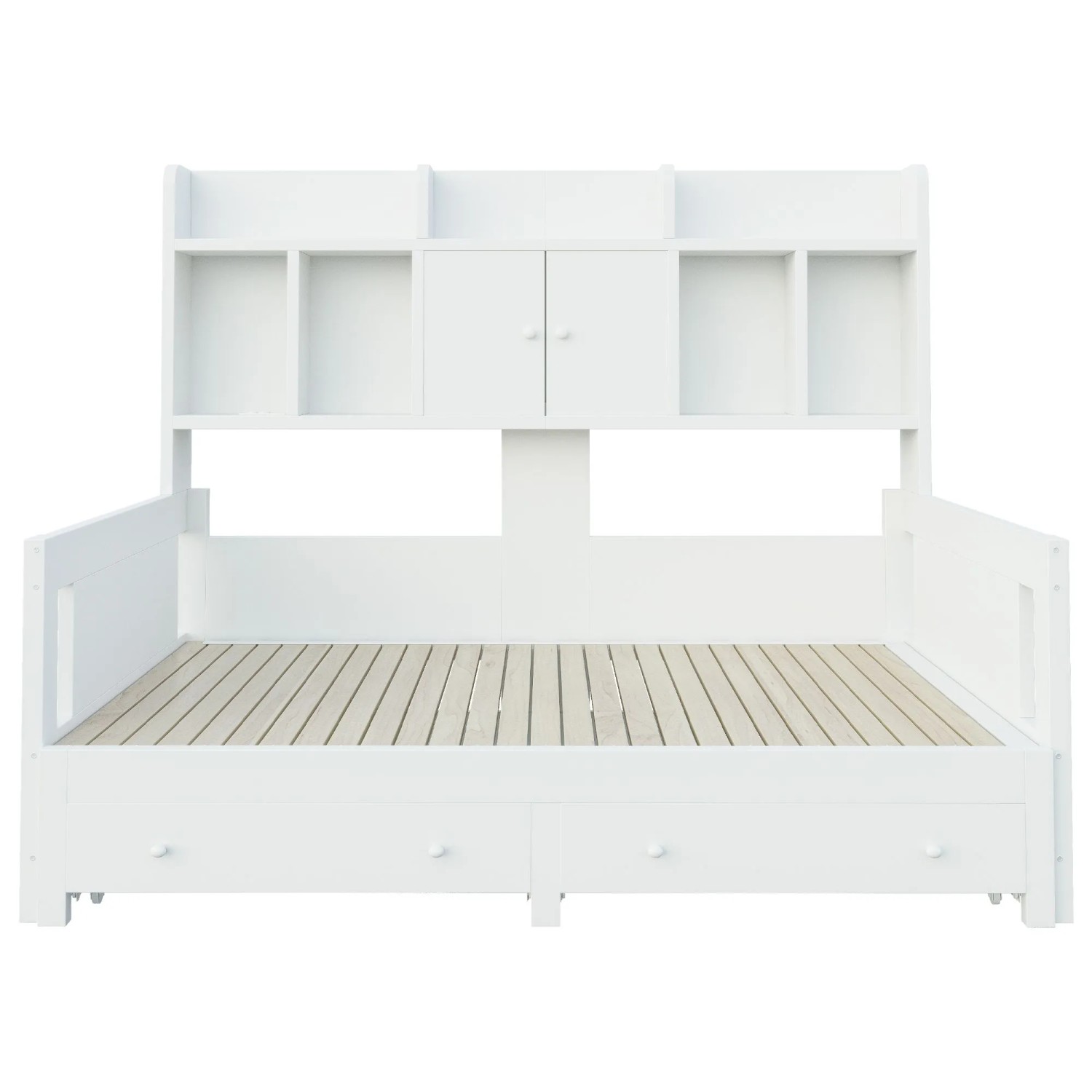 Merax Schlafsofa Holz Ausziehbett LED Stauraum Weiß