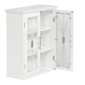 Teamson Home Wandschrank, weißes Holz, Glastüren, zwei offene Türen, Badmöbel.