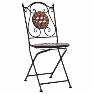 Bistrostuhl mit Mosaikmuster, Keramik, braun/schwarz, Gartenstuhl für Terrasse und Balkon.