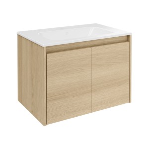 Fackelmann Waschtisch-Set Compact Line, 71 cm, Eiche Dekor mit weißem Waschbecken.