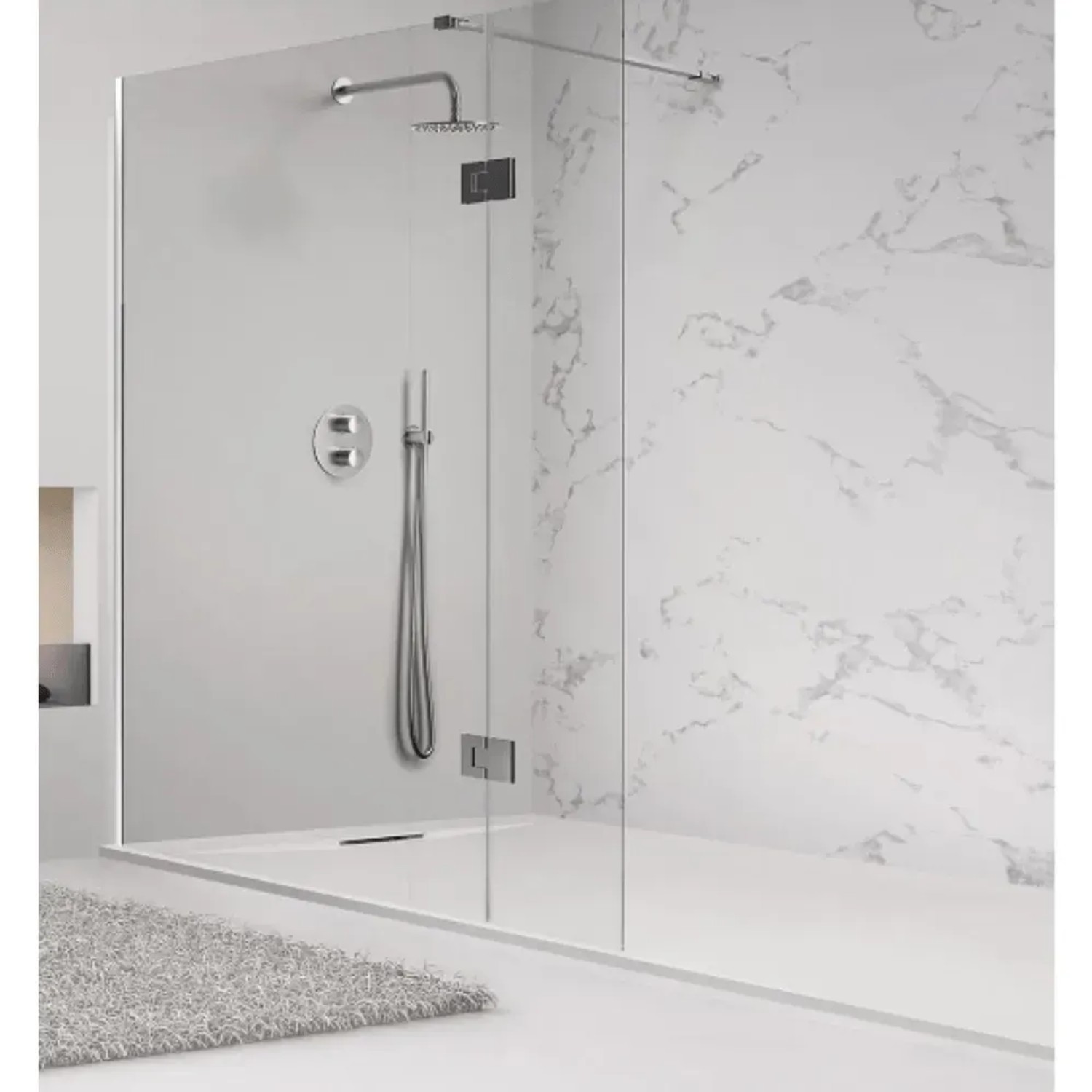 Beige Frascio Duschwanne 180x70 cm aus Kunstharz und Marmorpulver mit Gitter.