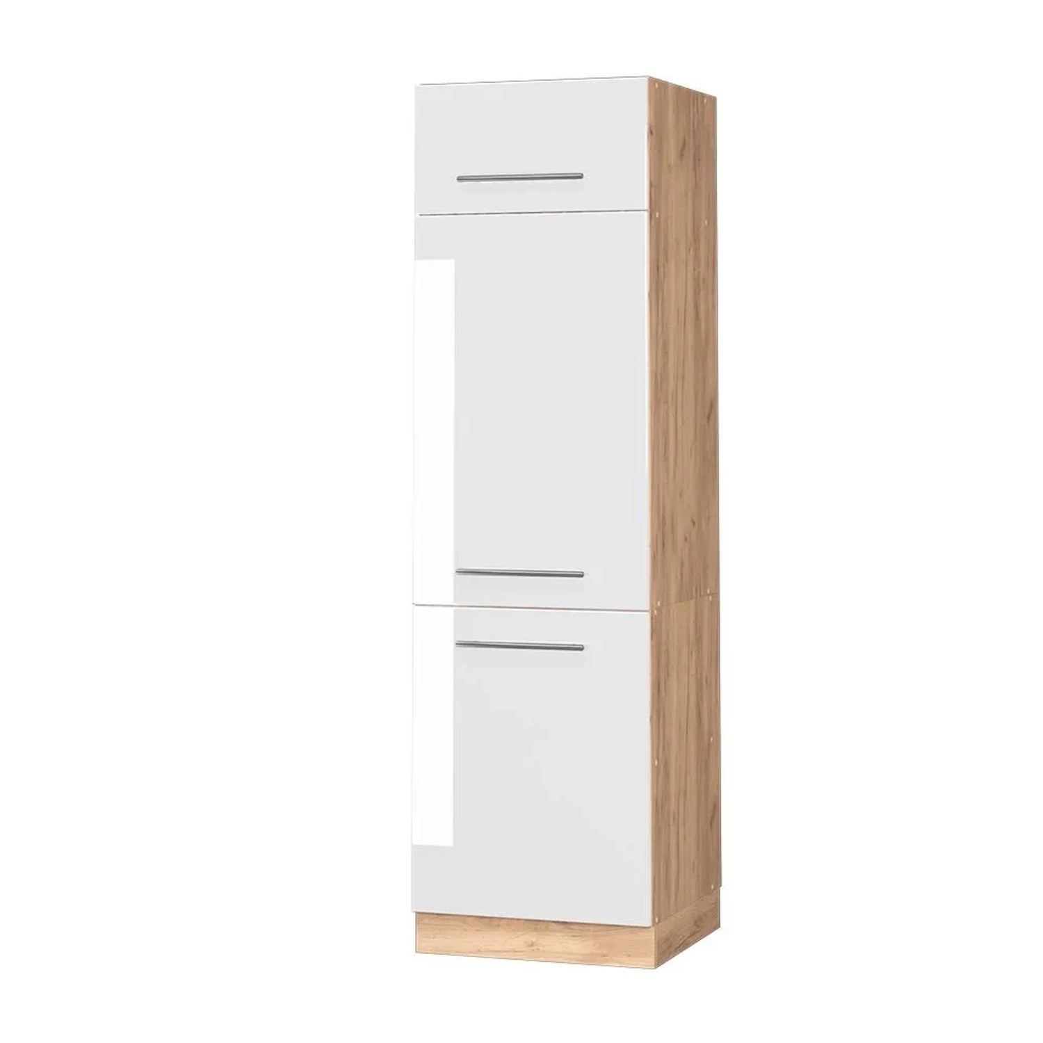 Vicco Kühlumbauschrank Fame-Line Weiß Hochglanz Goldkraft Eiche 60 cm