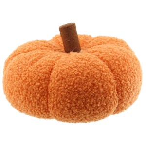 Dekorativer Plüschkürbis in Orange mit braunem Stiel, ideal als Herbstdeko oder Figur zum Aufstellen.