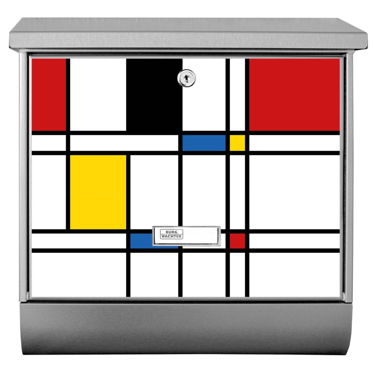 Banjado Edelstahl Briefkasten mit Zeitungsfach, Motiv Rot Gelb Blau, 38x39x12cm.