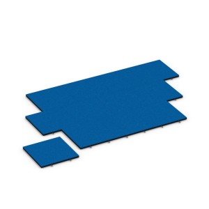 Blaue WARCO Fallschutzplatten (50x50x3 cm) für Spielplätze, bis 110 cm Fallhöhe.