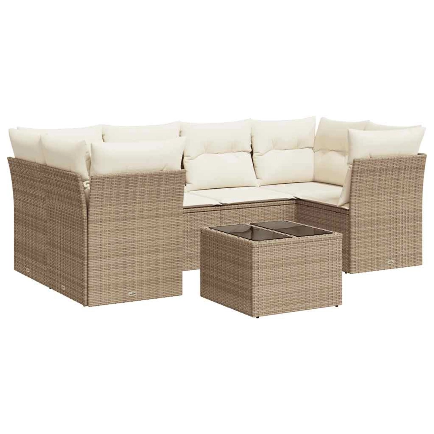 vidaXL 7-Tlg Garten-Sofagarnitur mit Kissen Beige Poly Rattan 3217268 günstig online kaufen