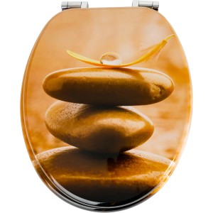 Sanfino WC-Sitz Balance mit Stein-Motiv und Absenkautomatik aus Holz.