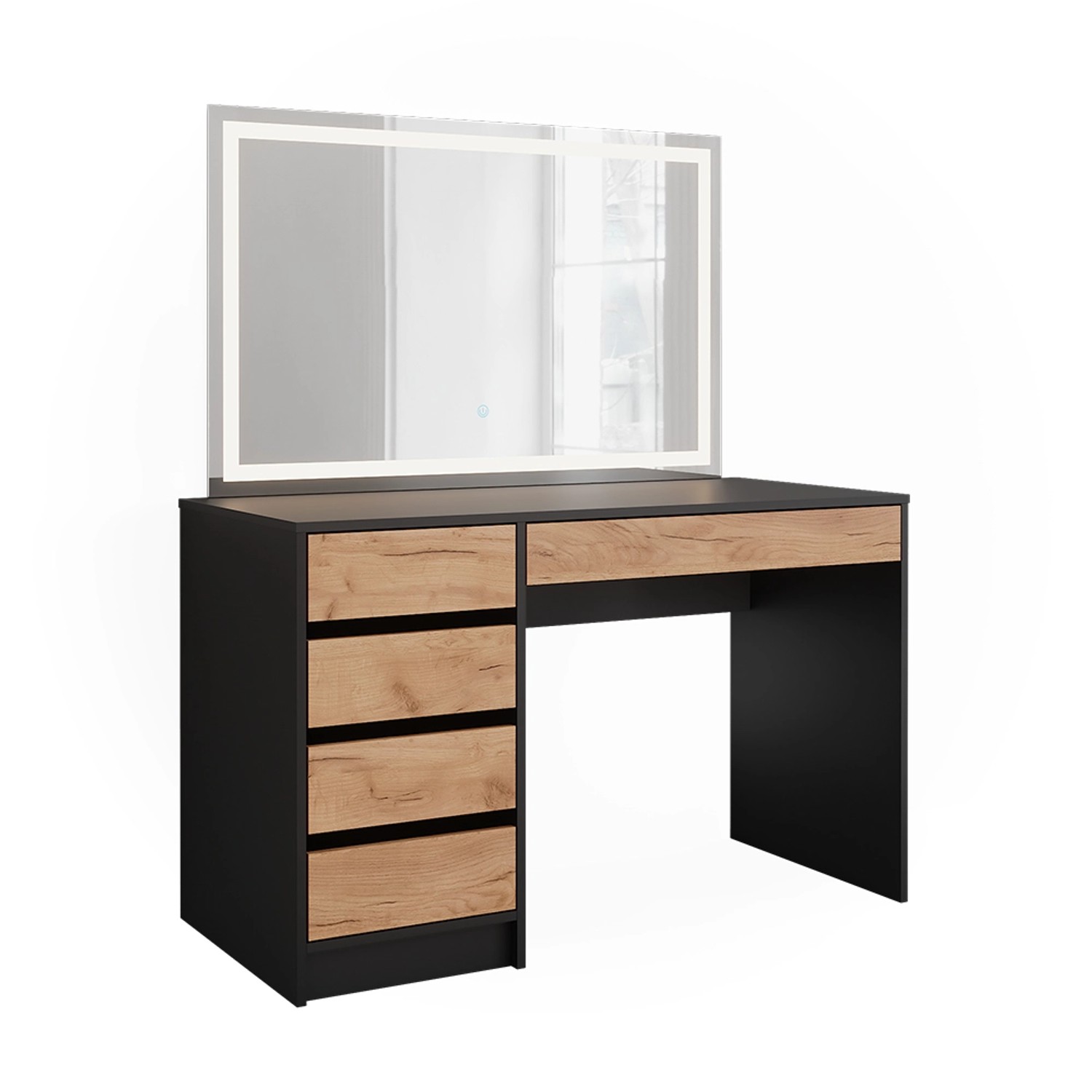 Vicco Schminktisch Sherry Anthrazit/Goldkraft Eiche 120 x 75 cm mit LED-Spi günstig online kaufen