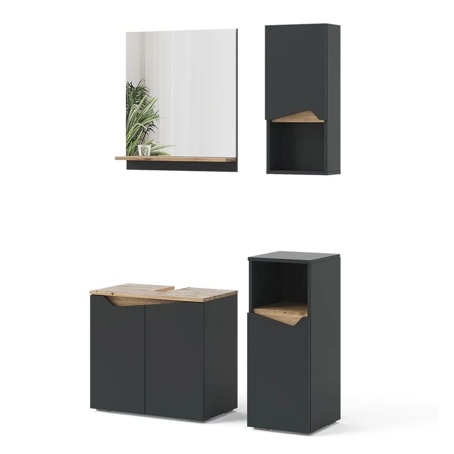 Vicco Badmöbel-Set Marelle Anthrazit/Artisan-Eiche 60 x 58 4-teilig