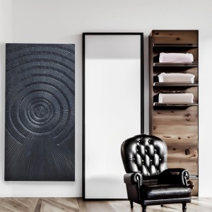 Kobolo Wandbild SURAT, schwarzes Holzbild mit 3D-Muster als moderne Wanddeko.
