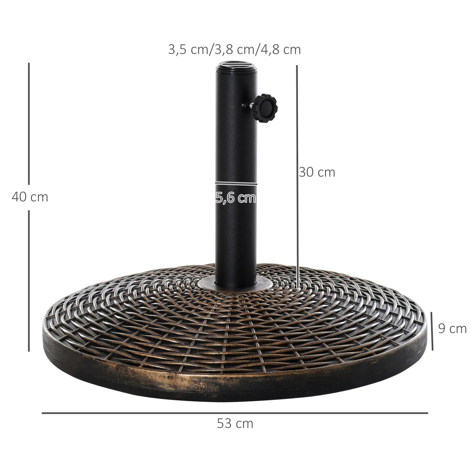 Outsunny Schirmständer Bronze, Ø53cm, mit Adapterhülsen für verschiedene Schirmstangen.