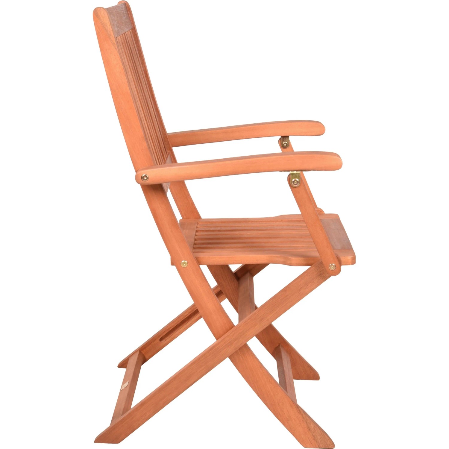 Set aus zwei braunen Garden Pleasure Klapparmstühlen Seattle aus FSC®-zertifiziertem Eukalyptusholz.