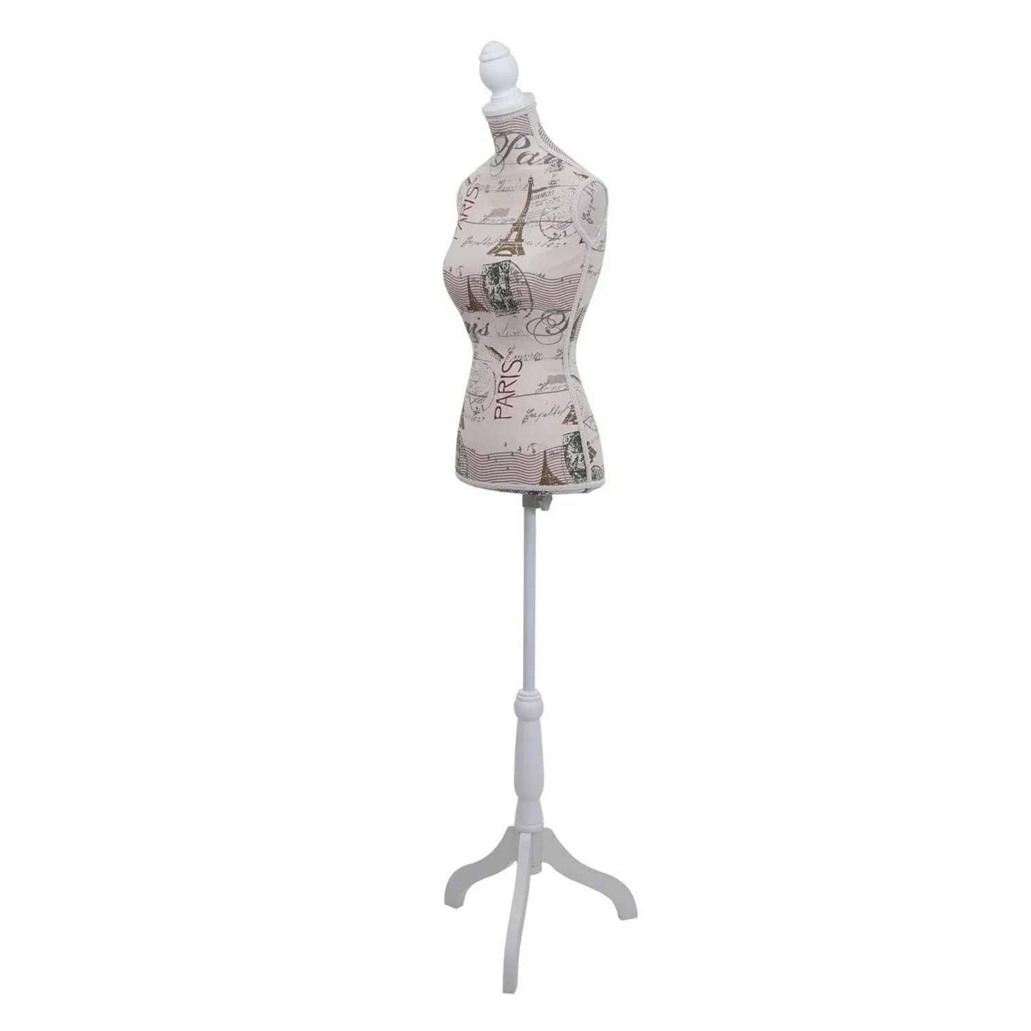 Dekorative Schneiderpuppe T220, weiblicher Torso mit Paris-Muster, weißem Holzdreibein und Holzknauf, höhenverstellbar.
