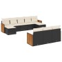 vidaXL 10-tlg. Garten-Sofagarnitur aus Poly Rattan in Schwarz mit cremeweißen Kissen.