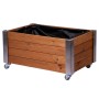 Braunes Dobar Hochbeet Rollfi aus Holz mit Rollen und Metallecken.