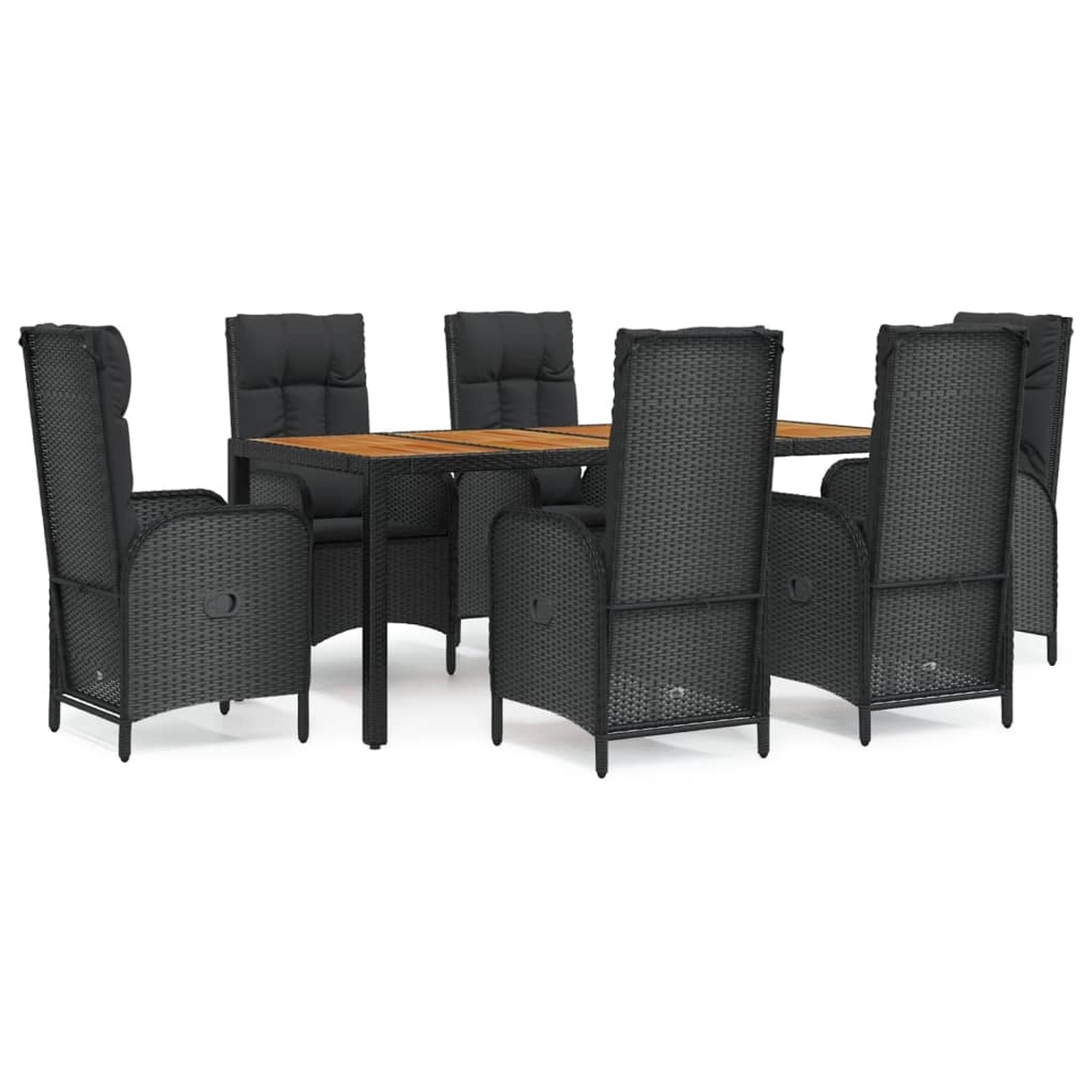 vidaXL 7-Tlg Garten-Essgruppe mit Kissen Schwarz Poly Rattan 3185072