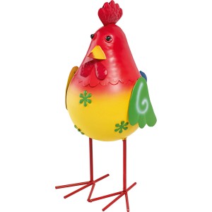 Bunte Deko-Figur Hahn aus Stahlblech, stehend, 28x14x18 cm, für Garten und Balkon.