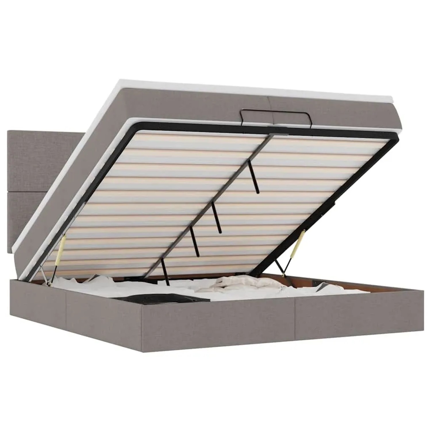 vidaXL Ottoman-Bett mit Matratzen & LEDs Taupe 200x200 cm Stoff 3313952