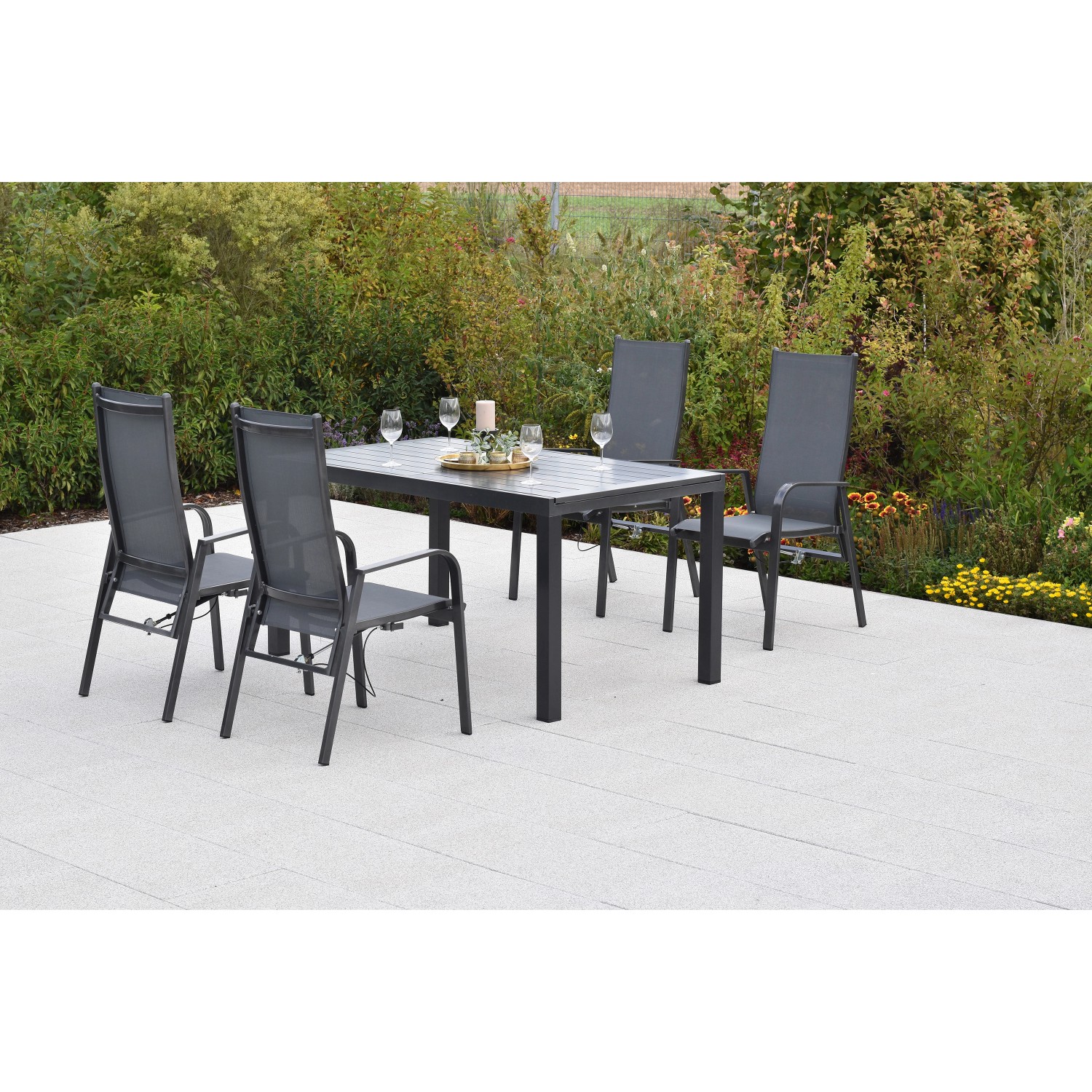 Merxx Alassio Set 5-tlg. 4 Sessel Gartentisch Ausziehbar 150 (210) x 90 cm günstig online kaufen