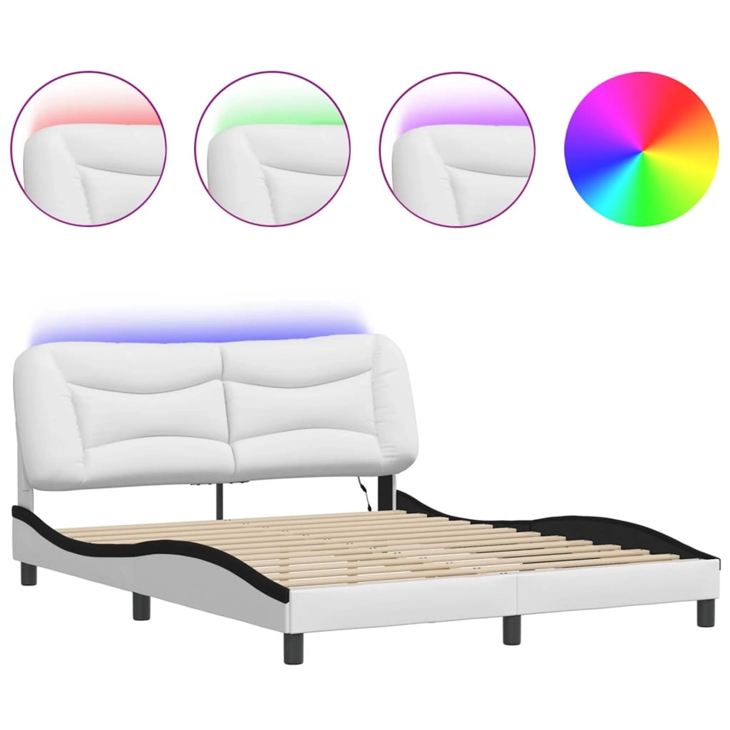vidaXL Bettgestell mit LED ohne Matratze Hvar Weiß und Schwarz 160x200 cm K günstig online kaufen