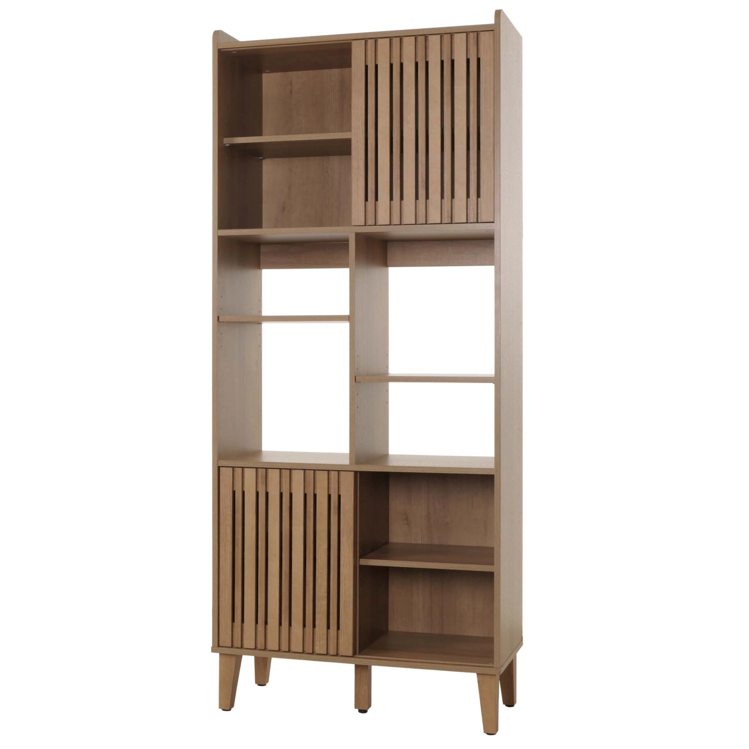 BERLINLODGE Bücherregal 178x75x35cm Schiebetür 8 Staufächer Mdf Natur