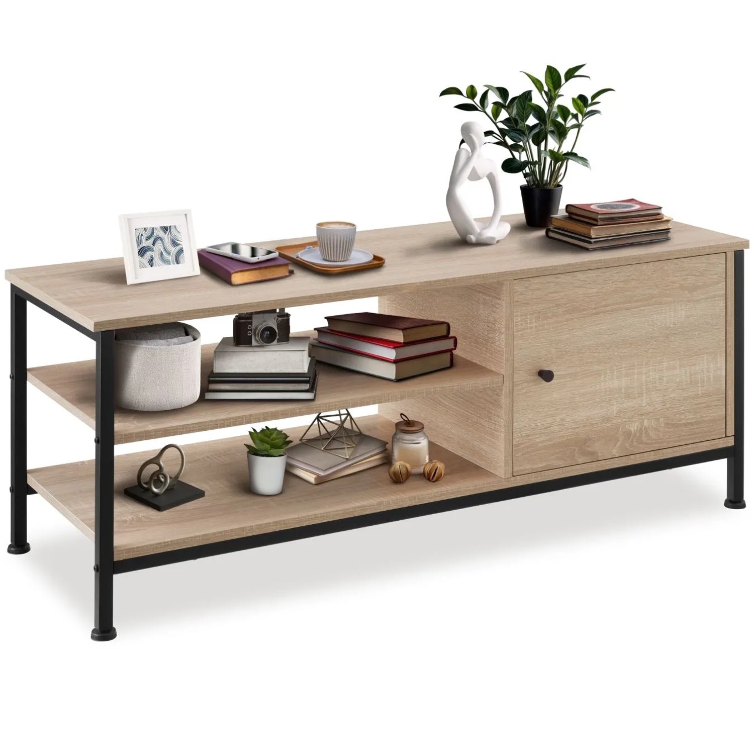 Tectake Tv Regal Durban Industrial Style Holz und Stahl  110 x 40 x 45 50 cm Industrial Holz Hell  Eiche Sonoma