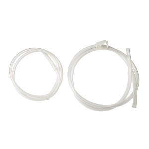 Zwei transparente Schläuche aus dem LUX Ölwechsel-Service Kit für Rasenmäher.