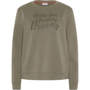 Gardena Damen-Sweatshirt in Oliv mit "Realise Your Gardening Dreams"-Aufdruck, Größe XS.