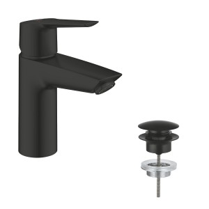 Grohe QuickFix Waschtischarmatur Start S-Size, Schwarz, mit Ablaufgarnitur.