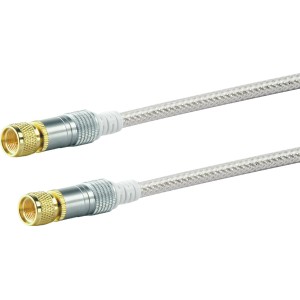 Schwaiger SAT-Anschlusskabel, 1,5 m, 110 dB, silberfarben mit vergoldeten Anschlüssen.
