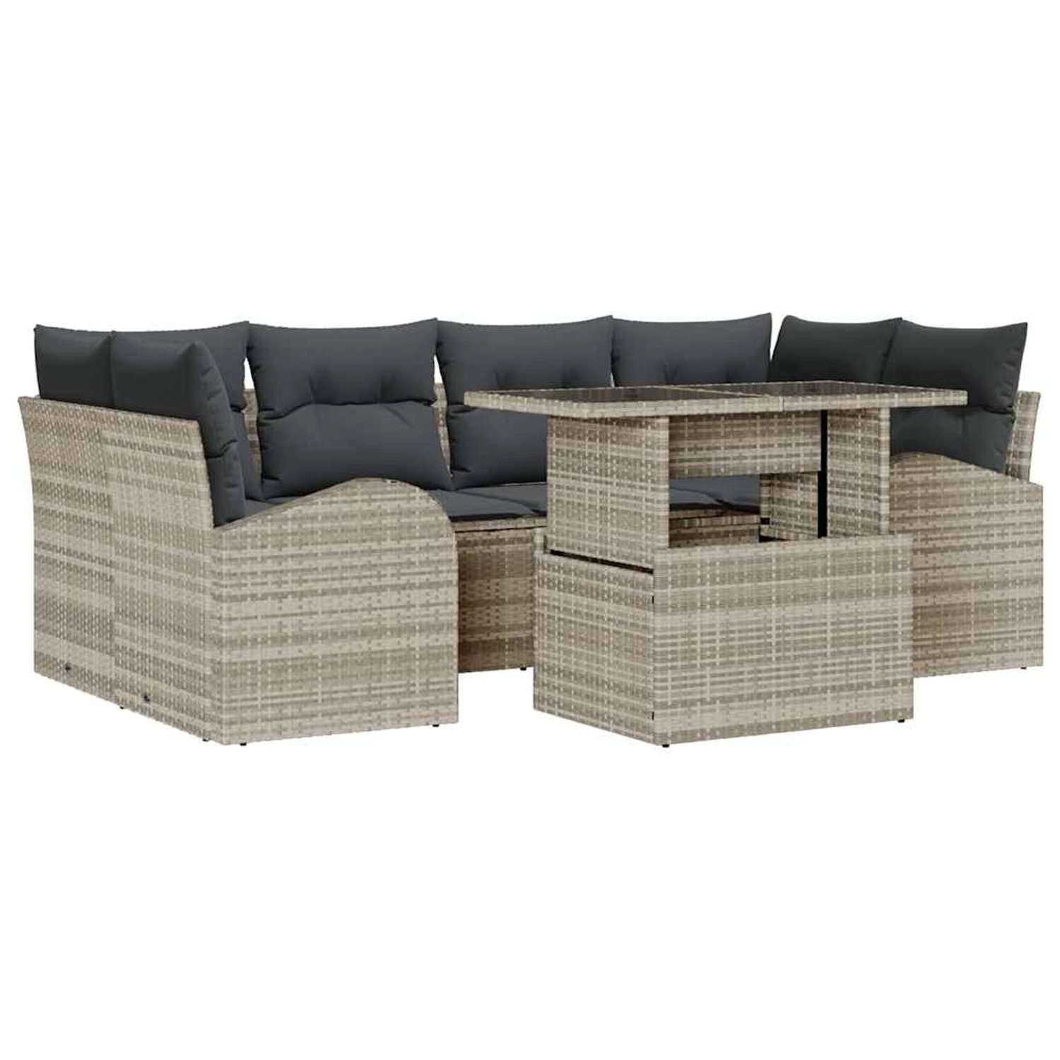 vidaXL Garten-Sofa-Set mit Kissen 7-Tlg Hellgrau Poly Rattan 3348578 günstig online kaufen