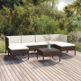 Braunes 7-tlg. Garten Lounge Set aus Rattan mit cremeweißen Auflagen und Tisch. Gartenmöbel für Terrasse und Garten.