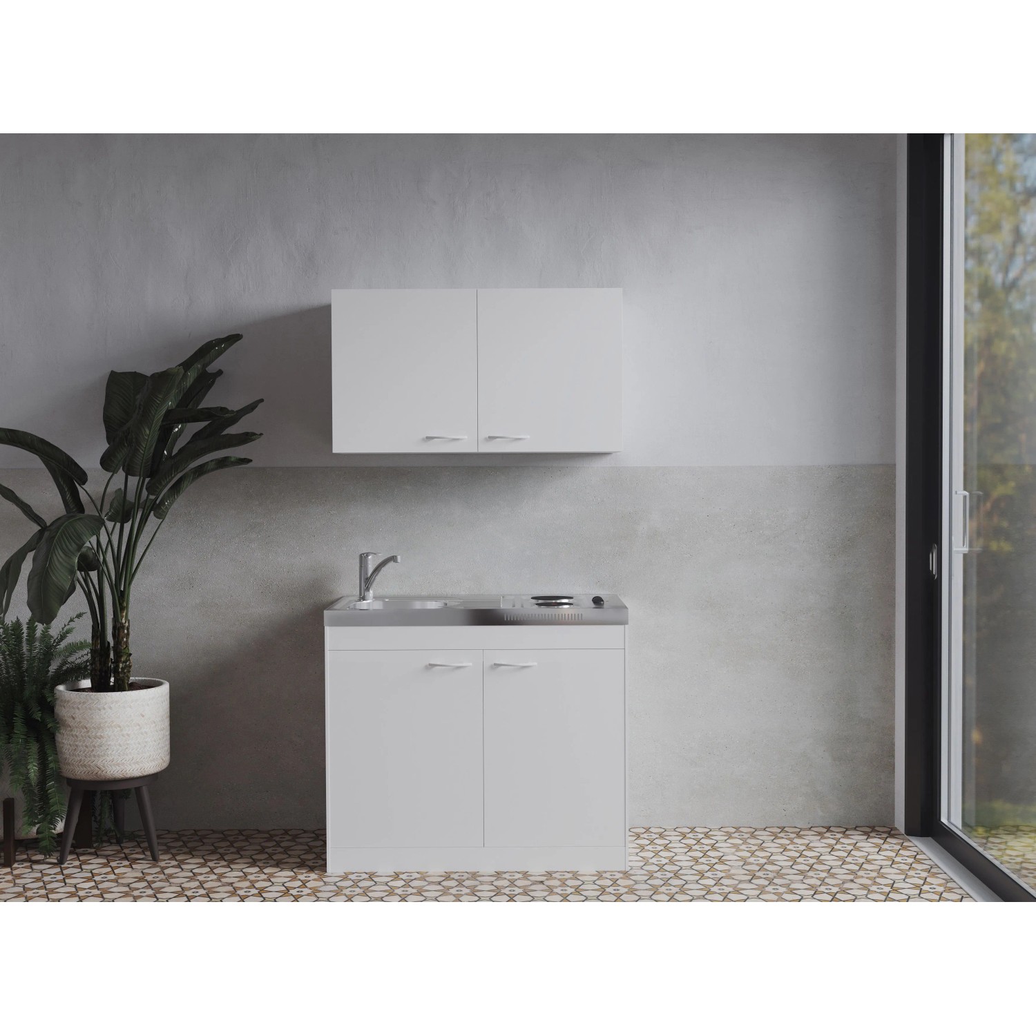 Respekta Miniküche Levin 100 cm, mit Kochmulde + Oberschrank