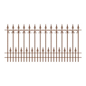 Unbeschichteter Eleo Zaun Lucca, 96 cm, Schmiedeeisen mit Kugellilien-Spitzen.