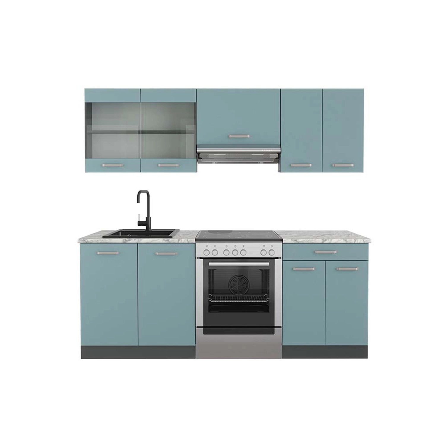 Vicco R-Line Küchenzeile Blau-Grau/Anthrazit 200 cm AP Marmor günstig online kaufen
